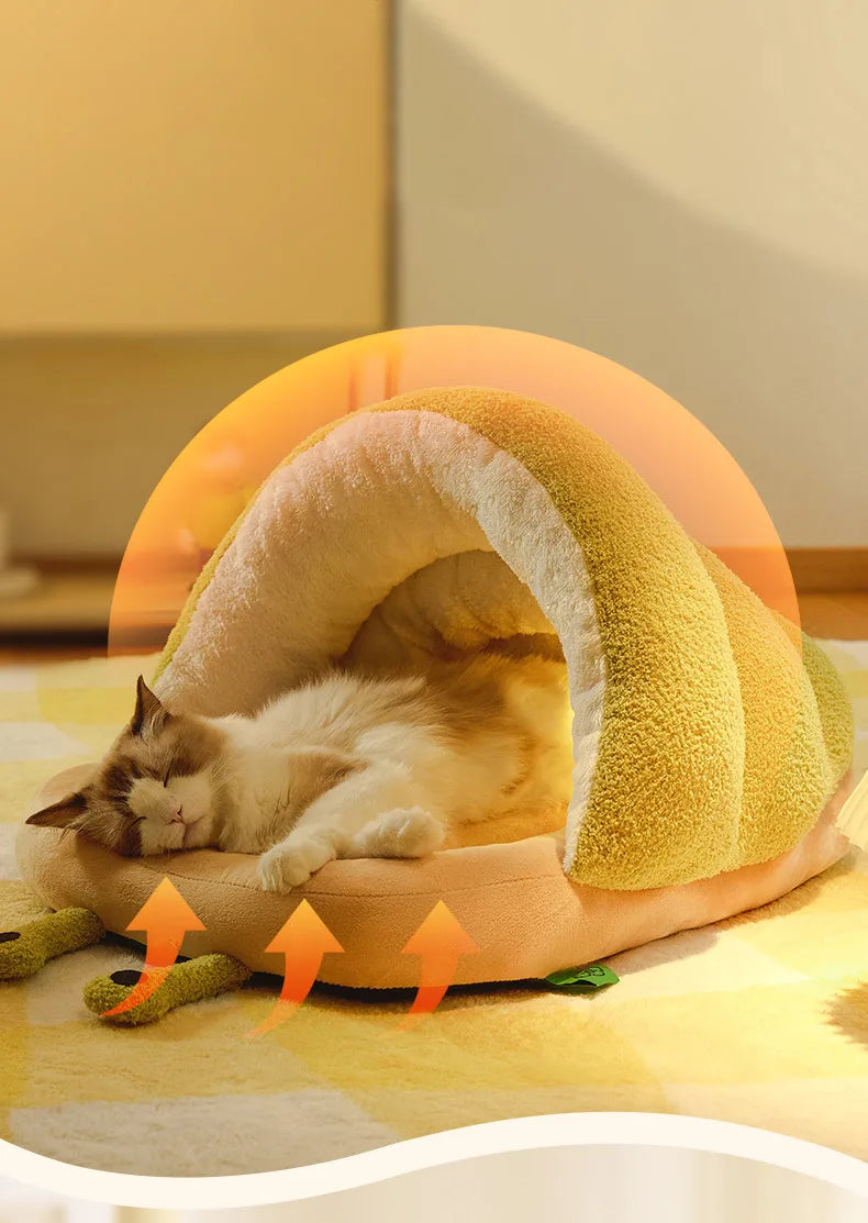 Cute Snail Slipper Shaped Cat Bed Cave Semi-Enclosed Washable Soft Plush Pet Sleeping Bed for Kittens Winter Beds & Furniture
