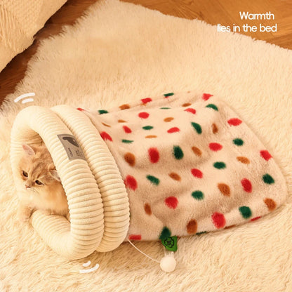 Fashion Dot Design Pet Sleeping Bag Luxury Double Sided Rabbit Fur Indoor Enclosed Warm Cat Bed Christmas New Year Pet Products