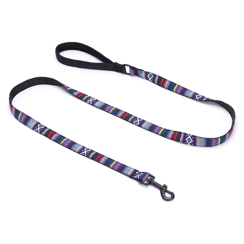Bohemian Striped Dog Collar Custom Engraved with Rose Gold Buckle Personalized Nylon Collar for Small Large Dogs Daily Walking