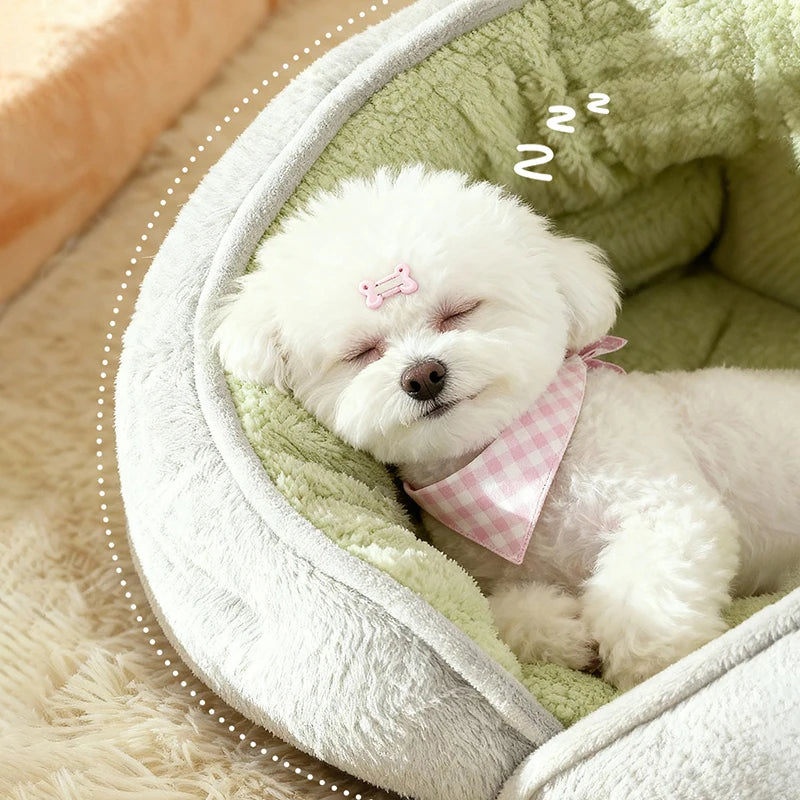 Winter Thiened Wrapped Plush Small Dog Sofa Bed Semi-enclosed Skin-friendly Breathable Pet House Teddy Pomeranian Accessories