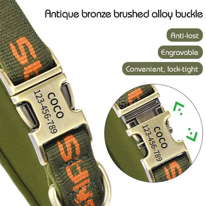 Free Custom Engraved Nylon Dog Collar Personalized Name Phone Number ID Tag Anti-lost Adjustable Printed Pet Collar for Dogs
