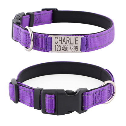 Personalized Dog Collar with Engraved Nameplate Adjustable Reflective Nylon Custom Pet Collar for Dogs  Anti-lost Pet ID Tag