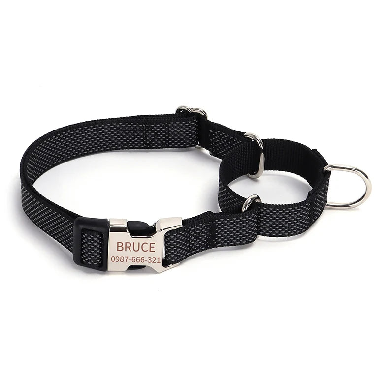 Personalized Martingale Dog Collar with Custom Name Adjustable Anti-Escape No Pull Training Collar for Dogs Pet Safety Accessory
