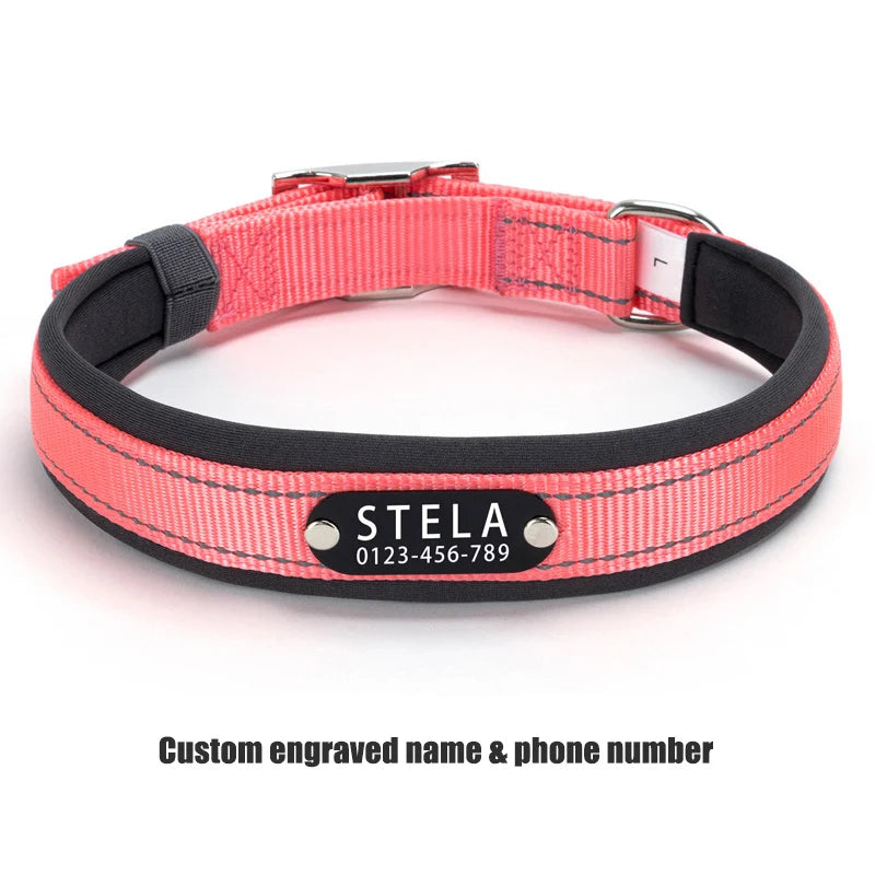 Personalized Reflective Dog Collar with Detachable Name Tag Soft Neoprene Padded Adjustable Nylon Collar for Dogs Pet Pitbulls