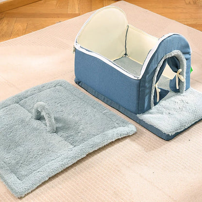 Luxurious Removable Dog House with Handle Enclosed Soft Plush Anti-Slip Pet Shelter Warm Calming Indoor Bed for Puppy Puppies
