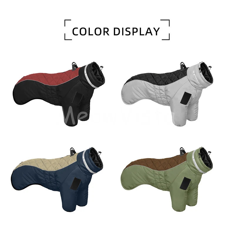Color‑blocked Four‑Legged Large Dog Winter Coat Comfortable Windproof Reflective Dog Jumpsuit with D‑Ring for Doberman Labrador