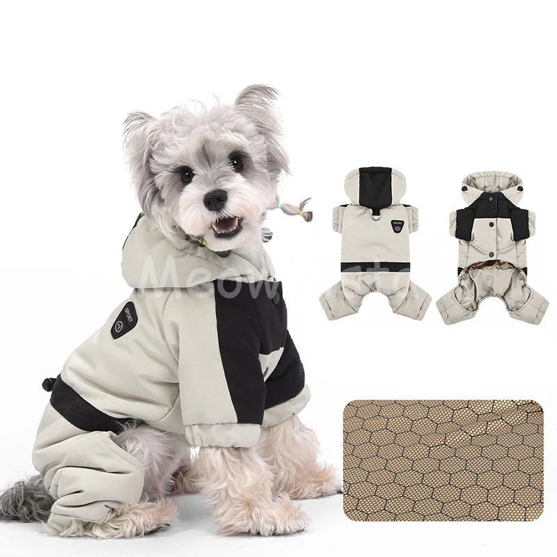 Graphene Heating Winter Dog Coat Windproof Waterproof Hooded Four‑Legged Pet Jumpsuit Cotton Down Puppy Sweatshirt Clothing