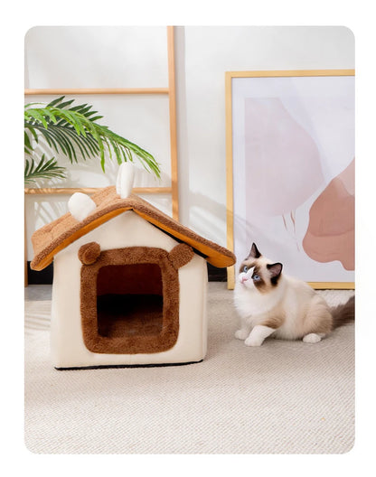 Thickened Foldable Enclosed Pet House for Puppy Cats Detachable Washable Indoor Comfortable Warm Plush Cat Nest Cama Para Gatos