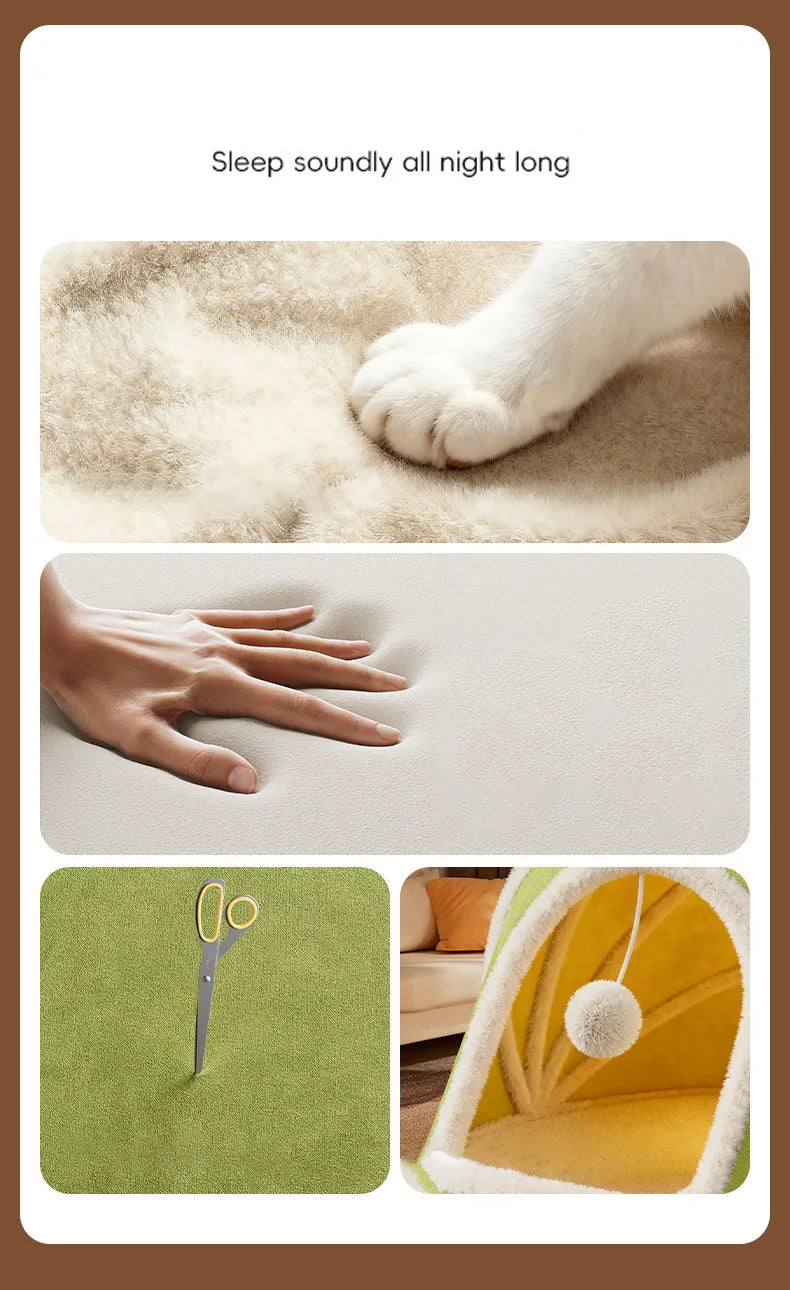Thickened Enclosed Tent Cat House Foldable Portable Soft Warm Calming Cat Nest Anti-Anxiety Large Space Pet Bed for Kittens Cats