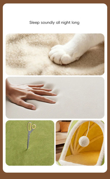Thickened Enclosed Tent Cat House Foldable Portable Soft Warm Calming Cat Nest Anti-Anxiety Large Space Pet Bed for Kittens Cats