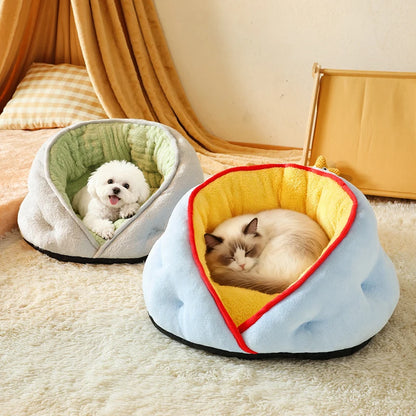 Winter Thiened Wrapped Plush Small Dog Sofa Bed Semi-enclosed Skin-friendly Breathable Pet House Teddy Pomeranian Accessories