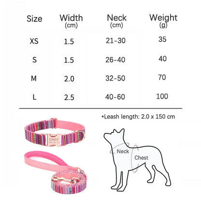 Bohemian Striped Dog Collar Custom Engraved with Rose Gold Buckle Personalized Nylon Collar for Small Large Dogs Daily Walking