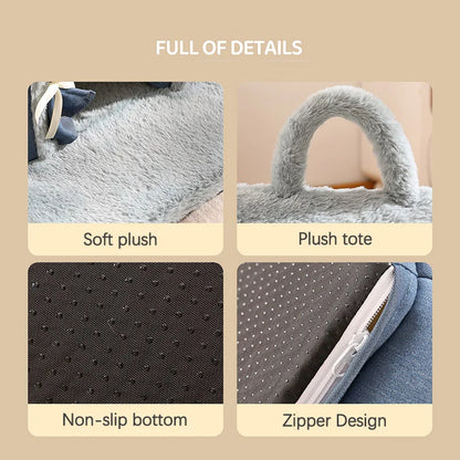 Luxurious Removable Dog House with Handle Enclosed Soft Plush Anti-Slip Pet Shelter Warm Calming Indoor Bed for Puppy Puppies