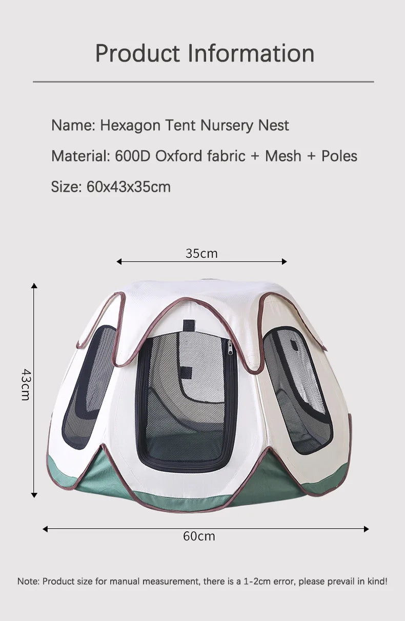 Portable Foldable Semi-Enclosed Pet Tent House Cozy Hexagon Waterproof Oxford Cloth Outdoor Pet Fence for Cats Cosas Para Gatos