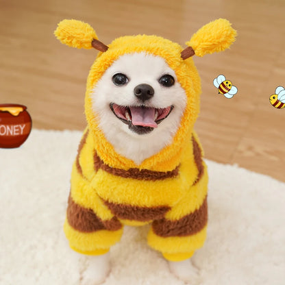 Funny Bee Style Plush Costume for Kitten Puppy Autumn Winter Soft Warm Cat Hoodies with Leash Hook Teddy Small Dog Clothes