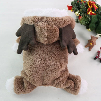 Christmas New Year Snap Design Dog Jumpsuits Winter Soft Warm Fleece Fashion Elk Santa Solid Pet Overalls Luxury Pet Costumes