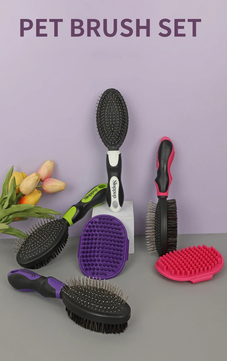 Practical 2-Piece Cat Grooming Brush Glove Durable Double-sided Open Knoting Comb Bath Massage Brush Set Pet Bathing Equipment