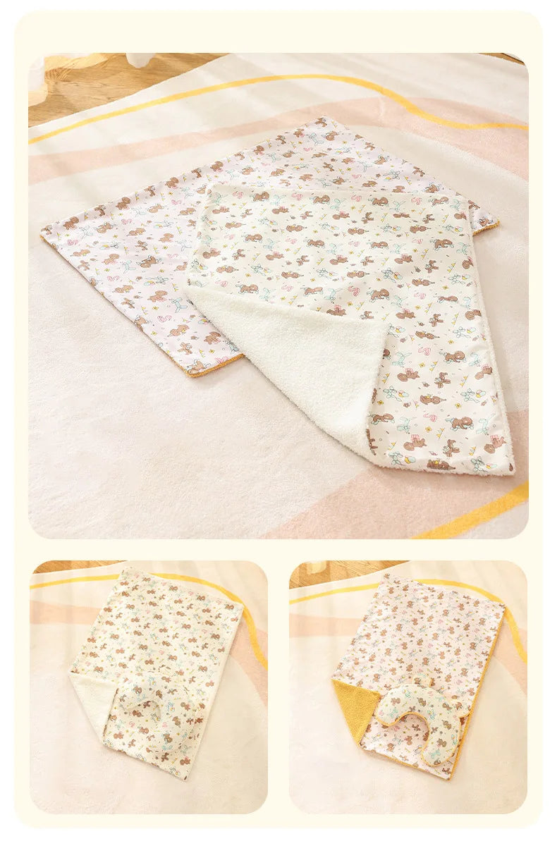 Soft Fluffy Pet Blanket with Pillow Double-sided Design Cute Printed Winter Soft Warm Sleeping Cat Bed Puppy Kitten Supplies