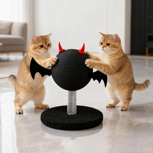 Wear-resistant Sisal Cat Scratching Ball Toy Stable Shak Spring Black Devil Design Cat Scratch Tower Halloween Gatto Accessori