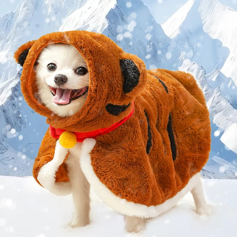 Warmth Polyester Fiber Tiger Costume Puppy Cat Cape Winter Thickened Funny Cosplay Pet Clothing Jumpsuit Roupa Para Cachorro