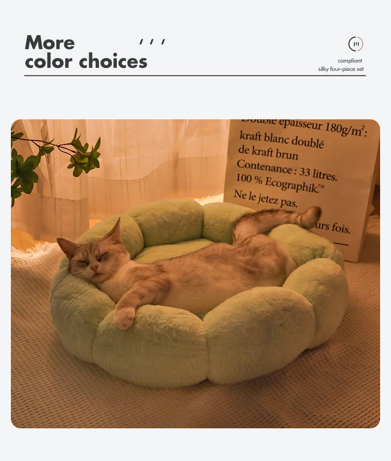 40-60cm Luxury Comfortable Cat Bed Breathable Soft Long Plush Unique Flower-Shaped Indoor Sleeping Dog Mat Pet Supplies