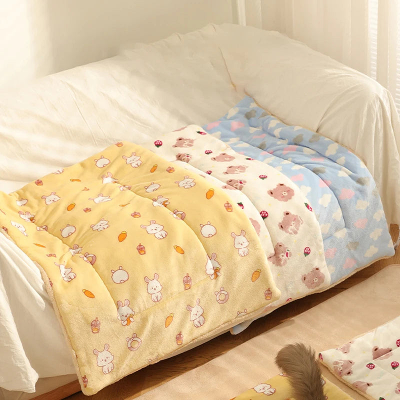Thickened Soft Fleece Pet Blankets Foldable Autumn Winter Home Keep Warm Comfortable Sleeping Fluffy Cat Bed Mat Pets Accessorie