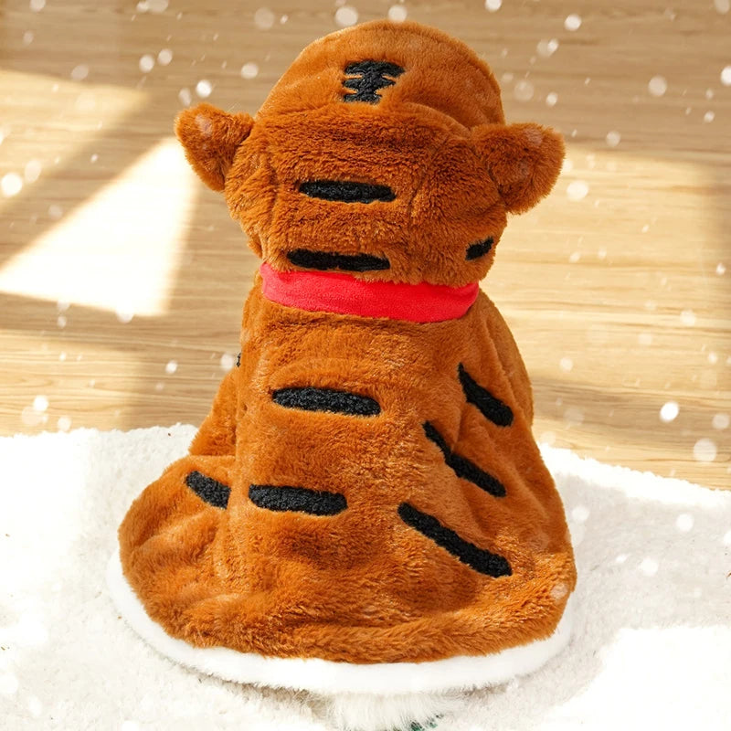 Warmth Polyester Fiber Tiger Costume Puppy Cat Cape Winter Thickened Funny Cosplay Pet Clothing Jumpsuit Roupa Para Cachorro