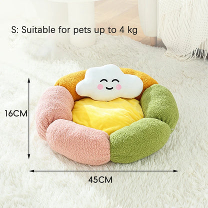 Cute Luxury Flower Cat Bed with Cloud-Shaped Pillow Winter Breathable Warm Ultra Soft Plush House Puppy Beds Cat Houses Indoor