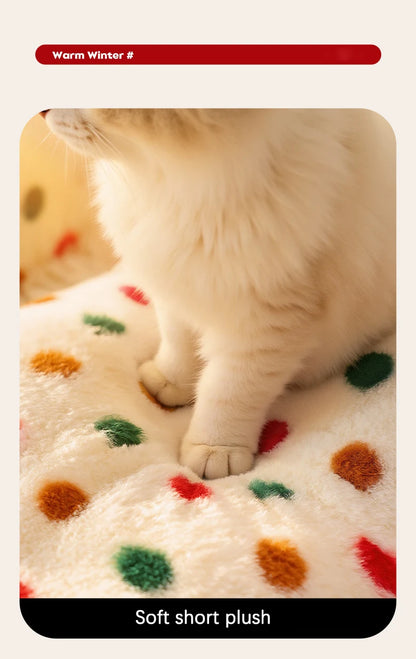 Christmas Portable Luxury Pet Bed Handheld Semi-Closed Dot Design Warm Plush Cat House with Removable Pad Accesorios Para Gatos