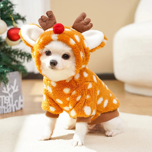 Winter Cute Christmas Reindeer Pet Clothes for Cats Soft Fleece Warm Print Pet Cosplay Costume Dog Sweatshirt Puppy Accessories