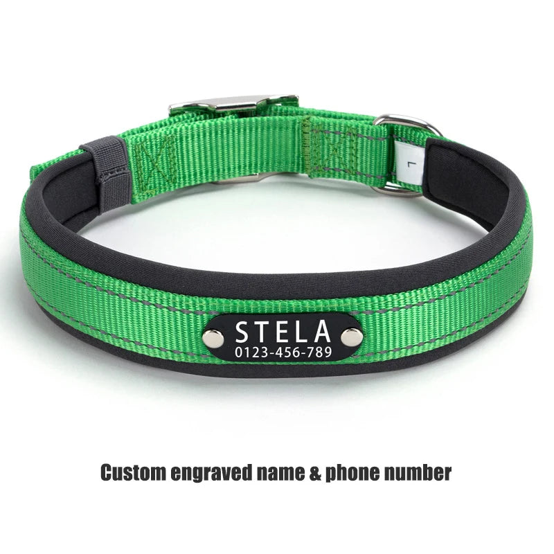 Personalized Reflective Dog Collar with Detachable Name Tag Soft Neoprene Padded Adjustable Nylon Collar for Dogs Pet Pitbulls