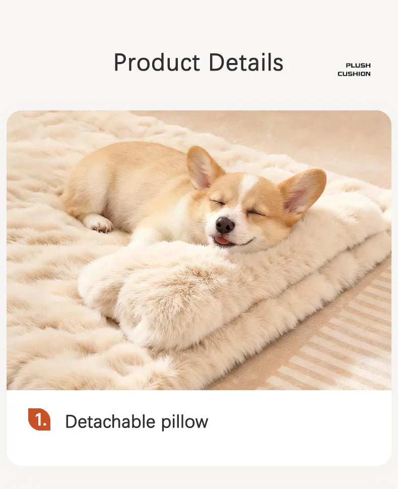 Luxury Soft Fluffy Solid Pet Blanket with Pillow Portable Thickened Machine-Washable Warm Plush Dog Bed Accesorios Para Perros