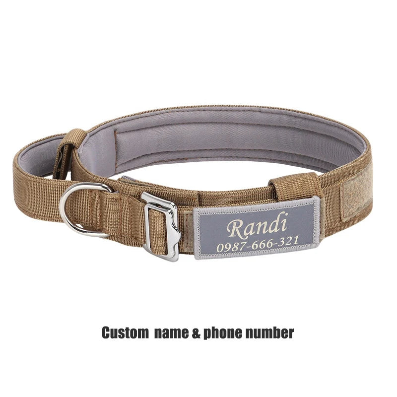 Custom Tactical Dog Collar Soft Padded Nylon with Removable Name Tag Adjustable Anti-lost Collar for Large Dogs Pitbull Bulldog