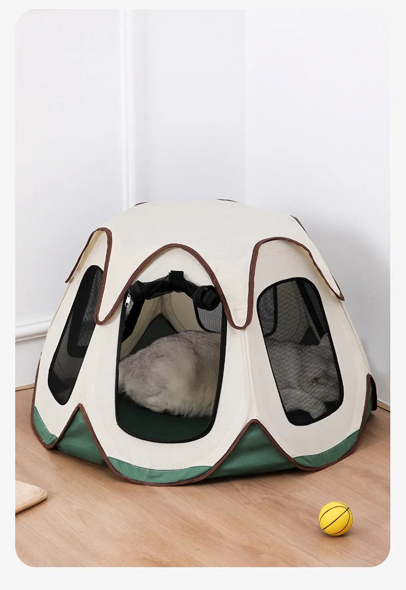 Portable Foldable Semi-Enclosed Pet Tent House Cozy Hexagon Waterproof Oxford Cloth Outdoor Pet Fence for Cats Cosas Para Gatos