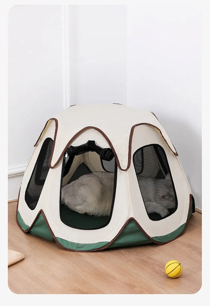 Portable Foldable Semi-Enclosed Pet Tent House Cozy Hexagon Waterproof Oxford Cloth Outdoor Pet Fence for Cats Cosas Para Gatos