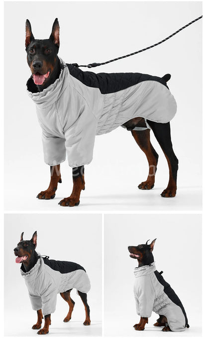 Color‑blocked Four‑Legged Large Dog Winter Coat Comfortable Windproof Reflective Dog Jumpsuit with D‑Ring for Doberman Labrador