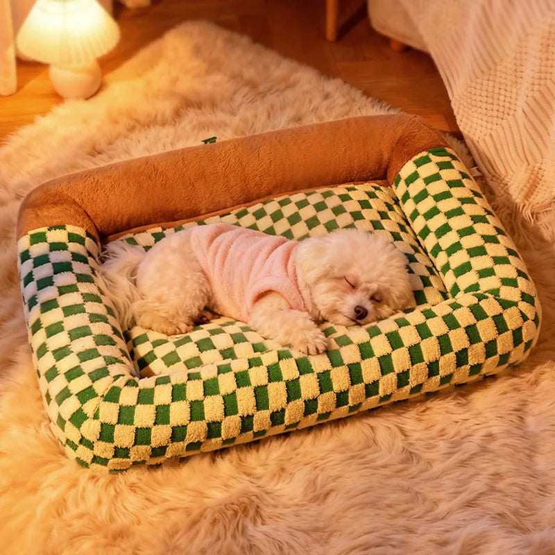 Fashion Plaid Large Square Pet Bed Removable Winter Warmth Comfortable Indoor Deep Sleeping Puppy Cat Mat Mata Wechowa Dla Psow