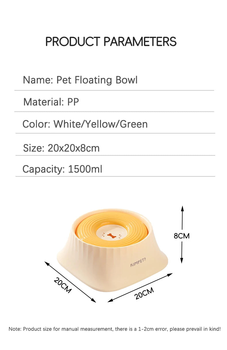Non-Slip Floating Dog Water Bowl Anti-Messy Splash Proof 1.5L Large Capacity Slow Feeder Dog Bowl Pet Food Storage Container