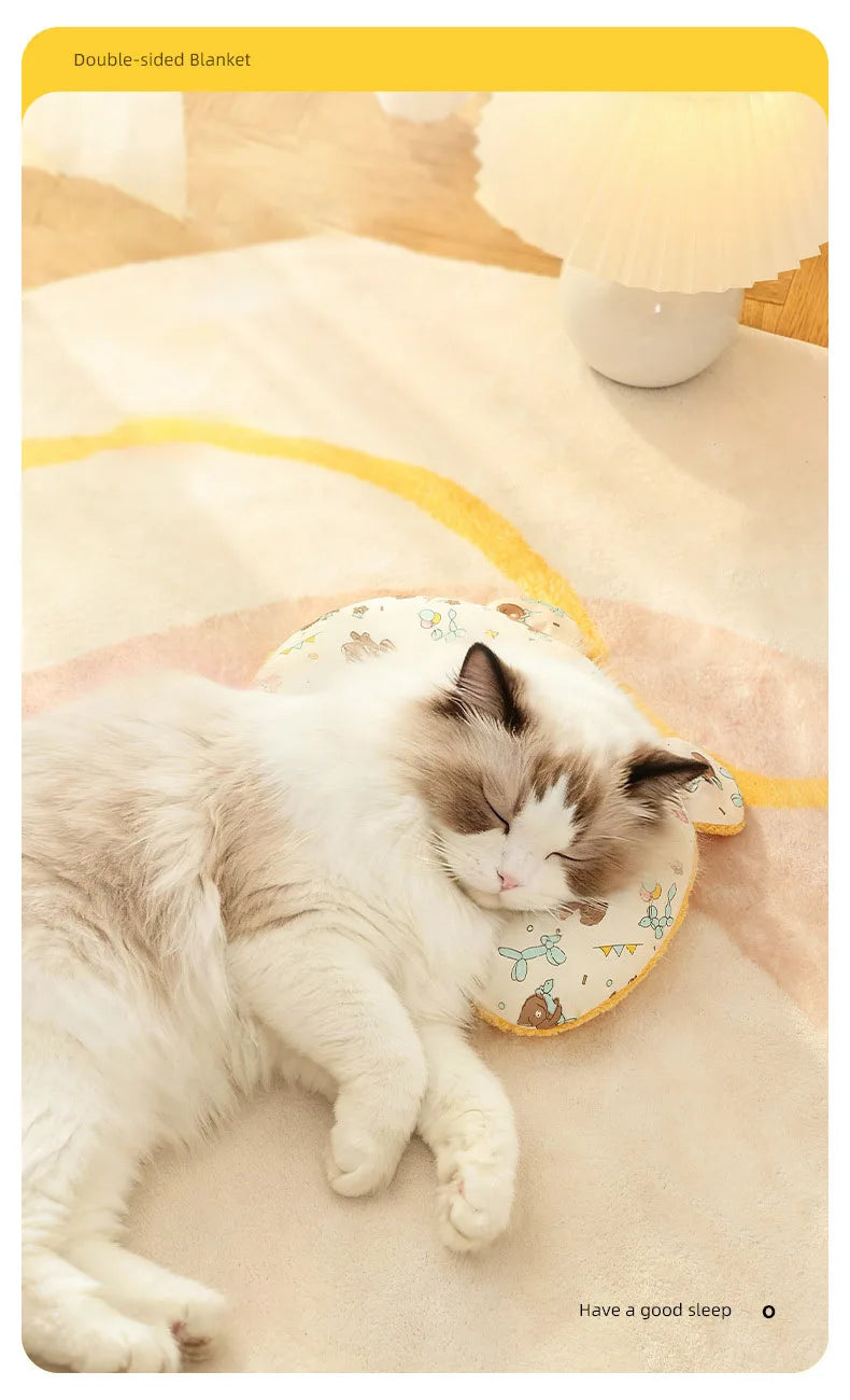 Soft Fluffy Pet Blanket with Pillow Double-sided Design Cute Printed Winter Soft Warm Sleeping Cat Bed Puppy Kitten Supplies