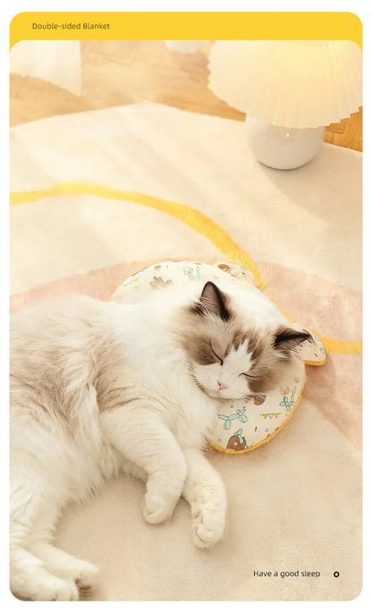 Soft Fluffy Pet Blanket with Pillow Double-sided Design Cute Printed Winter Soft Warm Sleeping Cat Bed Puppy Kitten Supplies