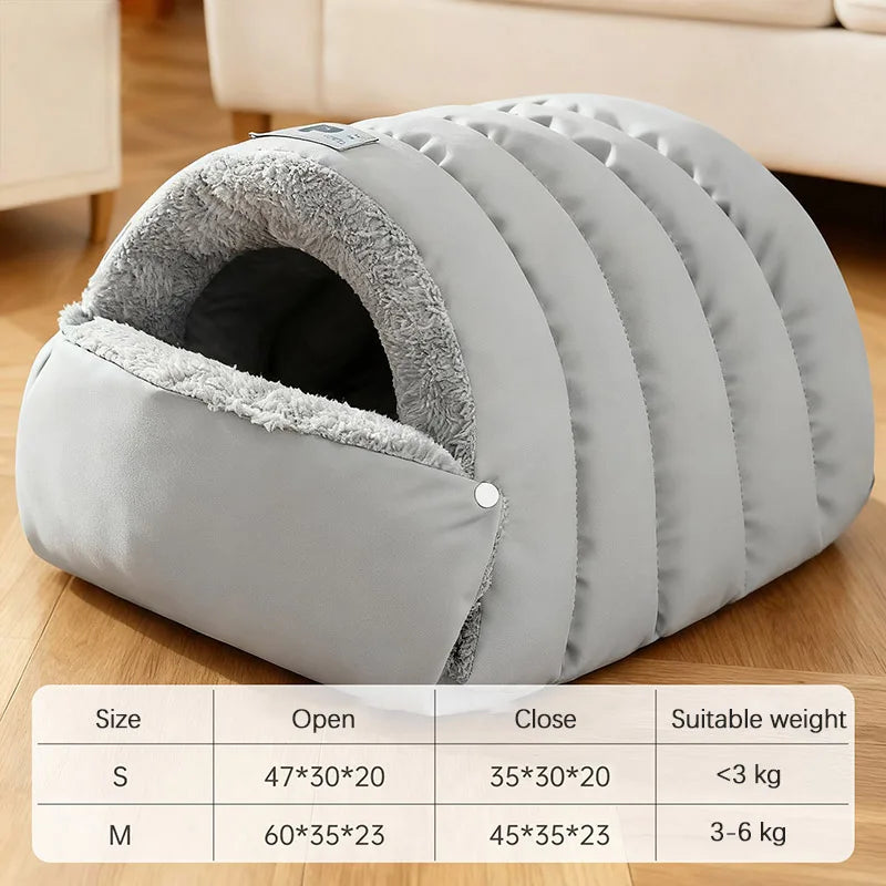 Semi-Enclosed Cat Cave Bed Ultra Cozy Warm Anti-Anxiety Cat Sleeping Bag Soft Large Space Washable Indoor Pet Bed for Kittens