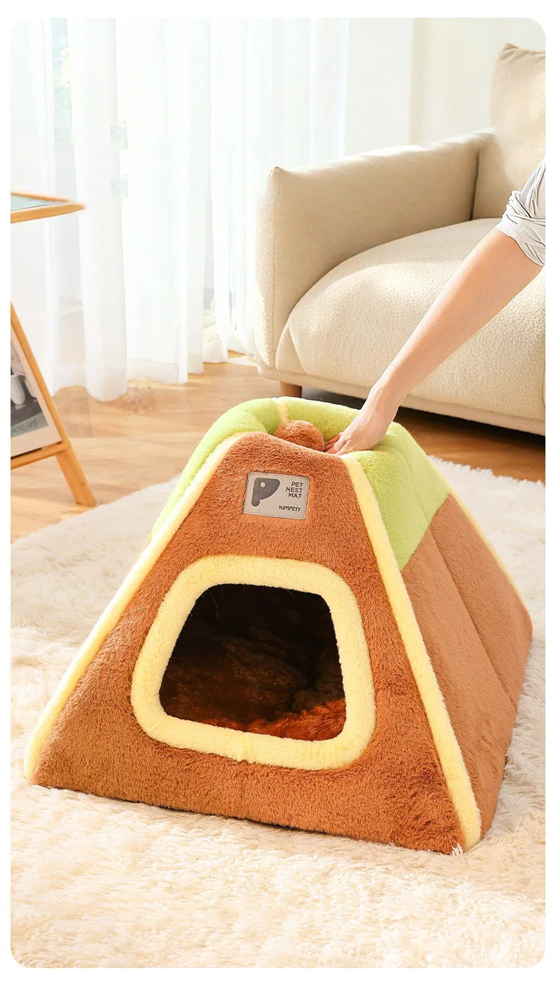 Winter Warm Enclosed Cat Tent Bed with Removable Cushion Portable Stable Luxurious Cozy Pet House for Small Dogs Pet Supplies