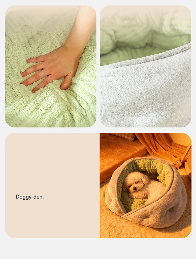 Winter Thiened Wrapped Plush Small Dog Sofa Bed Semi-enclosed Skin-friendly Breathable Pet House Teddy Pomeranian Accessories