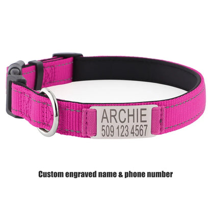 Personalized Dog Collar with Engraved Nameplate Adjustable Reflective Nylon Custom Pet Collar for Dogs  Anti-lost Pet ID Tag