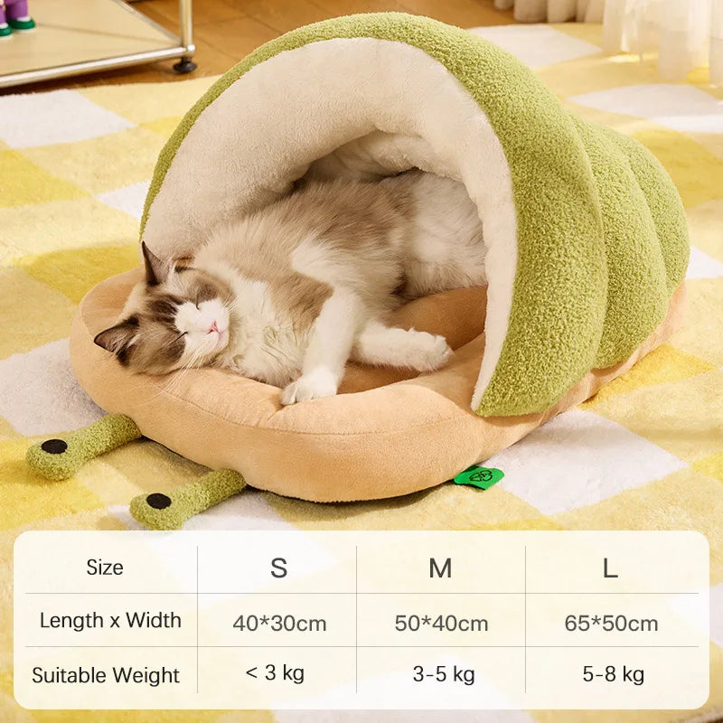 Cute Snail Slipper Shaped Cat Bed Cave Semi-Enclosed Washable Soft Plush Pet Sleeping Bed for Kittens Winter Beds & Furniture