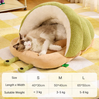 Cute Snail Slipper Shaped Cat Bed Cave Semi-Enclosed Washable Soft Plush Pet Sleeping Bed for Kittens Winter Beds & Furniture