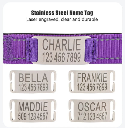 Personalized Dog Collar with Engraved Nameplate Adjustable Reflective Nylon Custom Pet Collar for Dogs  Anti-lost Pet ID Tag