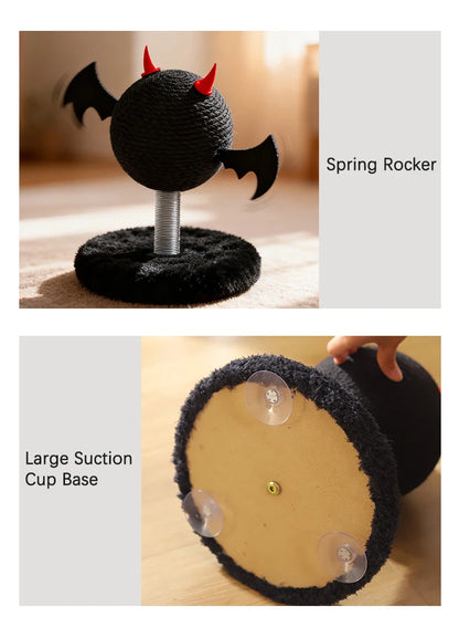 Wear-resistant Sisal Cat Scratching Ball Toy Stable Shak Spring Black Devil Design Cat Scratch Tower Halloween Gatto Accessori