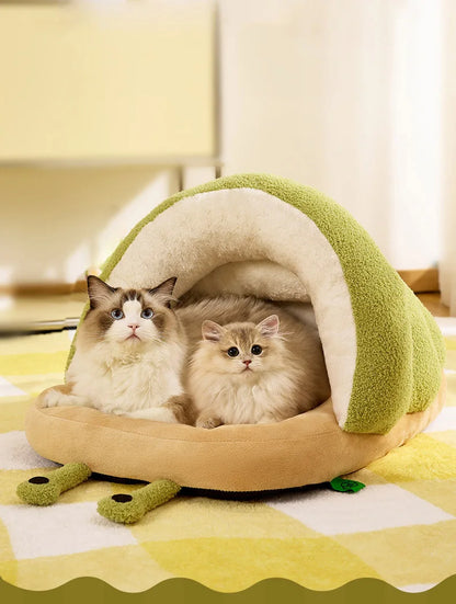 Cute Snail Slipper Shaped Cat Bed Cave Semi-Enclosed Washable Soft Plush Pet Sleeping Bed for Kittens Winter Beds & Furniture