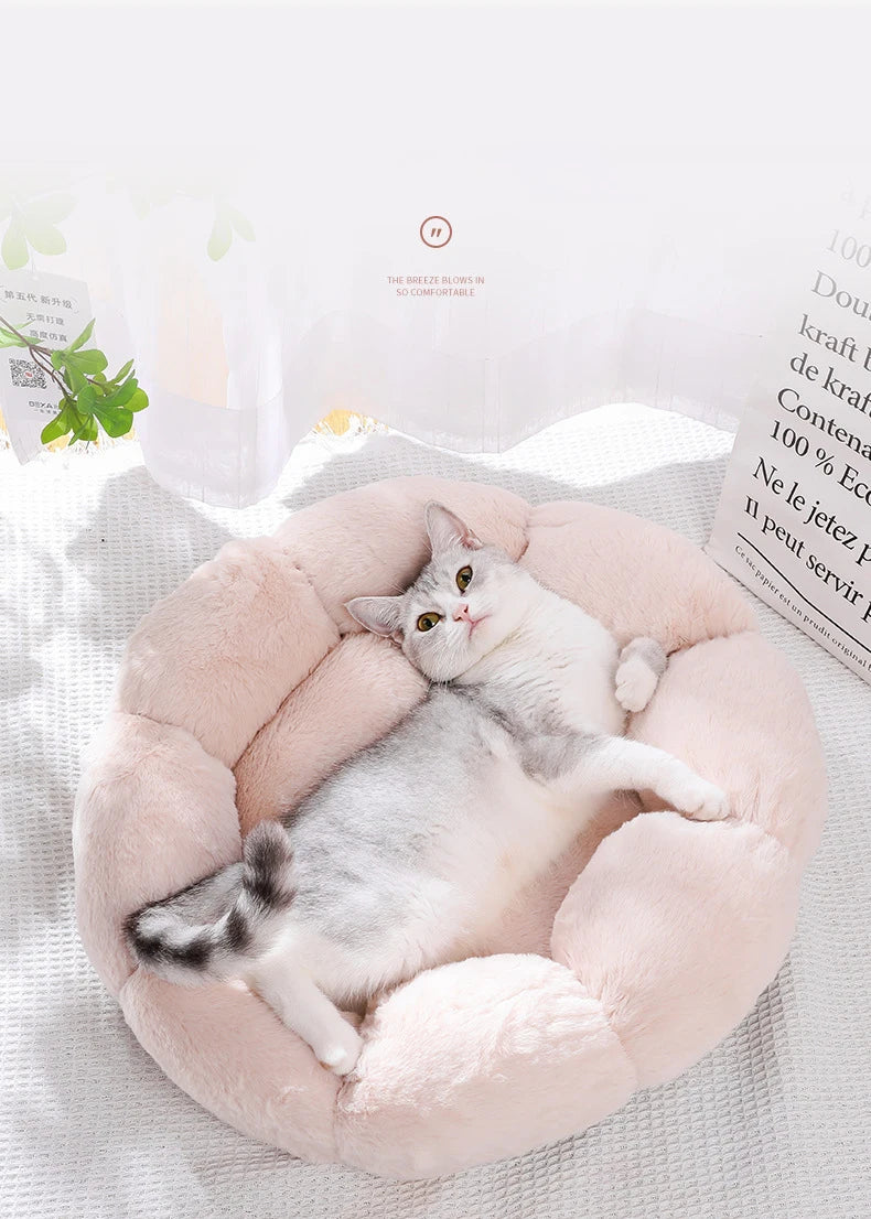 40-60cm Luxury Comfortable Cat Bed Breathable Soft Long Plush Unique Flower-Shaped Indoor Sleeping Dog Mat Pet Supplies